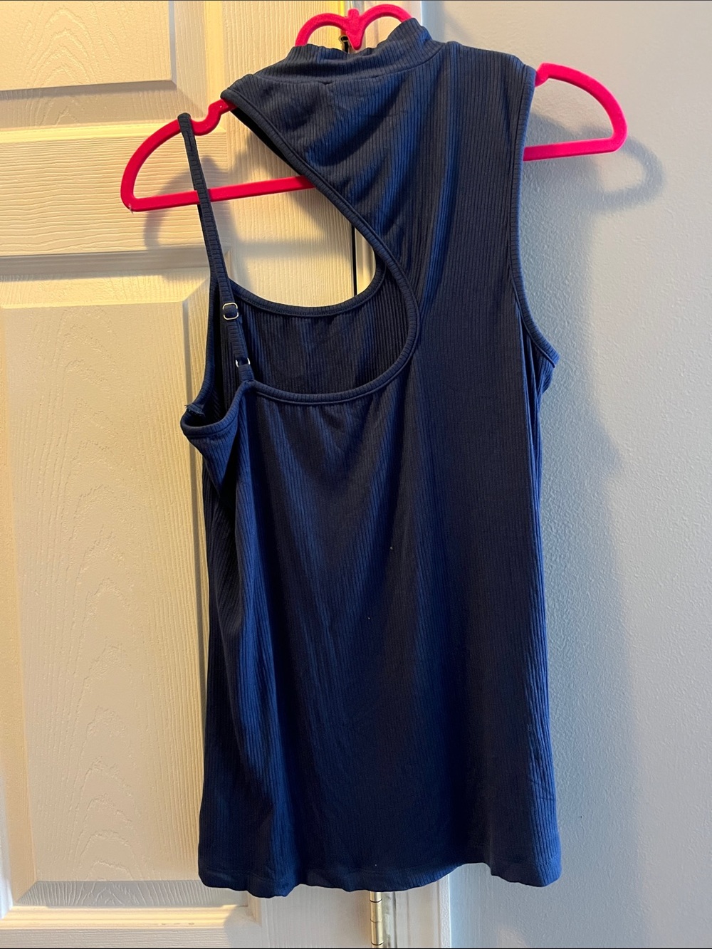 Doe & Rae Navy Ribbed One-Shoulder Tank Top - Picture 2 of 3